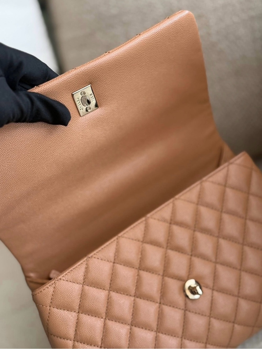 CHANEL Brown Quilted Coco Handle Top Handle Bag Chain Strap Dust Bag Auth Card - Picture 13 of 16